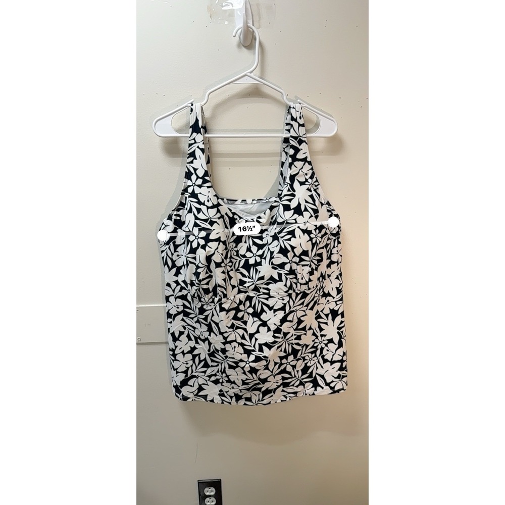 Lands End Womens Tankini 24W DD Built In Bra Floral Swim Black White Vacation - Picture 6 of 8